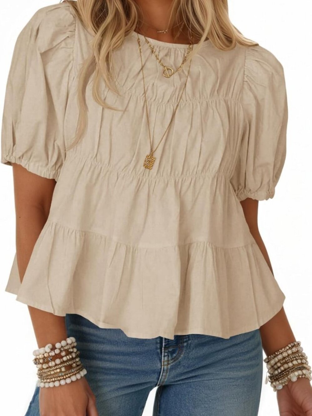 Puff Sleeve Peplum Babydoll Top | Summer T-Shirt Blouse for Women